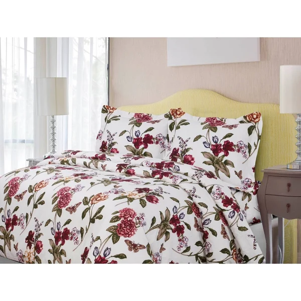 Blossoms Flannel Luxury 3-Piece Printed Duvet Cover Set - Queen