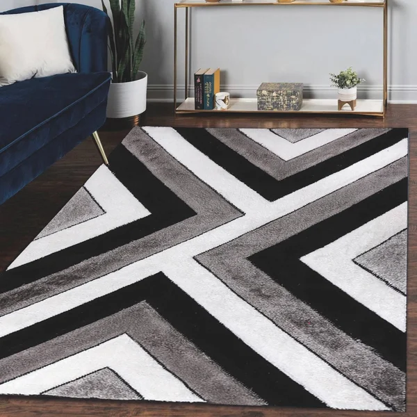 Santorini Collection Red/Gray Shag Polyester Area Rug - 5' x 7'