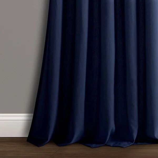 Lush Decor Burlap Knotted Tab Top Window Curtain Panels Navy Pair 45X95 Set