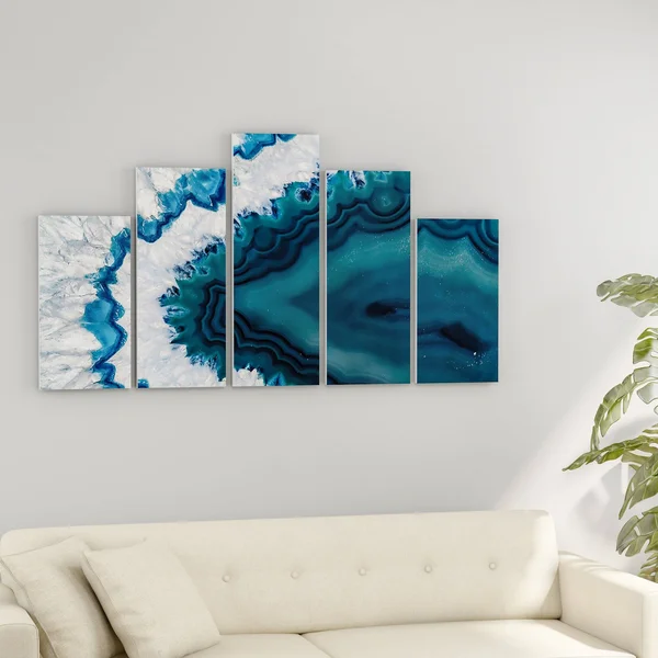 Strick & Bolton &Blue Brazilian Geode& Abstract Canvas Wall Art Print - 60 in. Wide x 28 in. High - 1 Panel