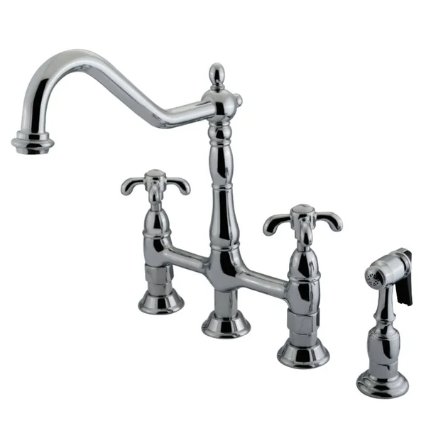 Kingston Brass Ks1271txbs French Country Kitchen Bridge Faucet with Brass Sprayer - Chrome