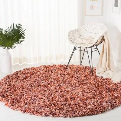 Poarch Hand-Loomed and Handmade Shag Rust Area Rug Wrought Studio Rug Size: Round 6&
