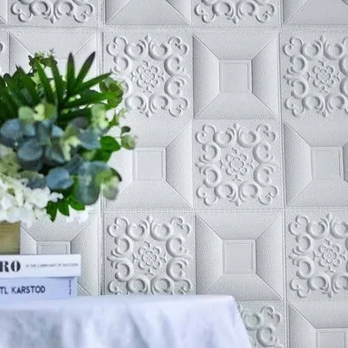 tcf 10 Pack - 52 Sq ft 3D White Foam Self Adhesive Wall Panels - French Design