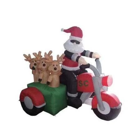 The Holiday Aisle Christmas Inflatable Santa Claus Driving Motorcycle with 3 Reindeer Decoration