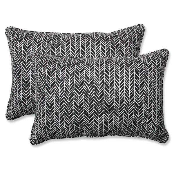 Pillow Perfect Outdoor/Indoor Herringbone Night Over-Sized Rectangular Throw Pillow, Set of 2, Black