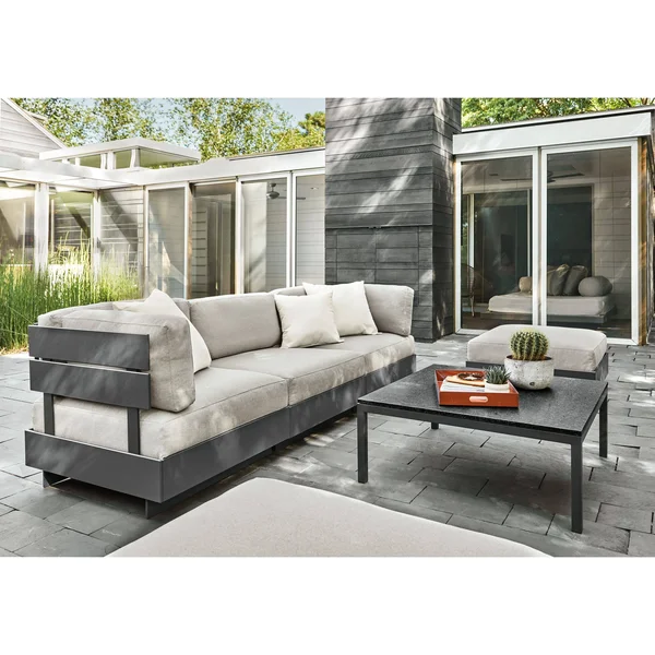 Room & Board, Modern Parsons Outdoor Coffee Table w/ 1x22 Leg 24d 48W 16h in Grey, Grey Recycled HDPE Top w/ Graphite Base