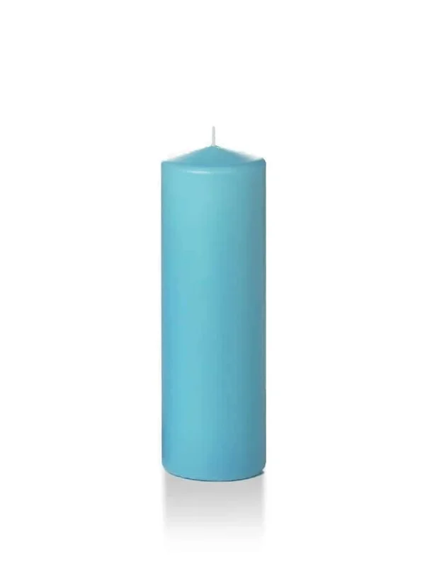 Set of 16, Wholesale Slim Pillar Candles - Caribbean Blue - 2.25x22x7x22