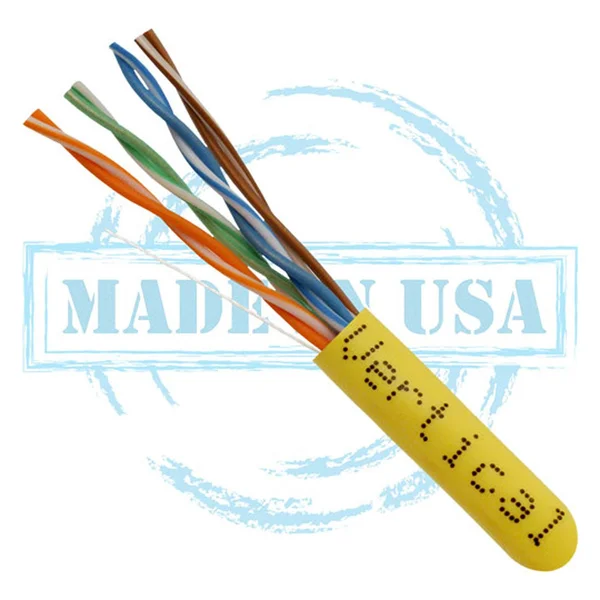 Vertical Cable Cat6, 550 MHz, UTP, 23AWG, 8C Solid Bare Copper, Plenum, 1000ft, Yellow, Bulk Ethernet Cable - Made in USA