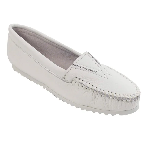 Women's Minnetonka Deerskin Gore Front Crepe Sole, Size: 10, White