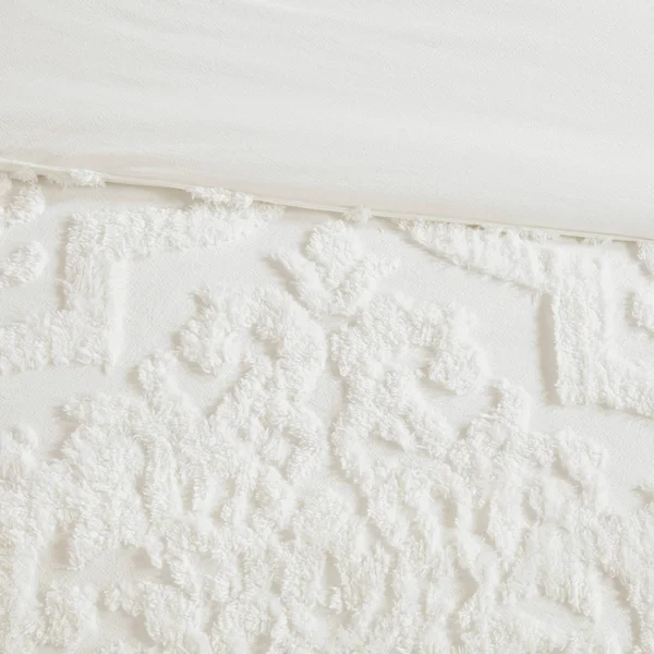 Madison Park - Viola 3 Piece Tufted Cotton Chenille Damask Comforter Set - White - Full/Queen