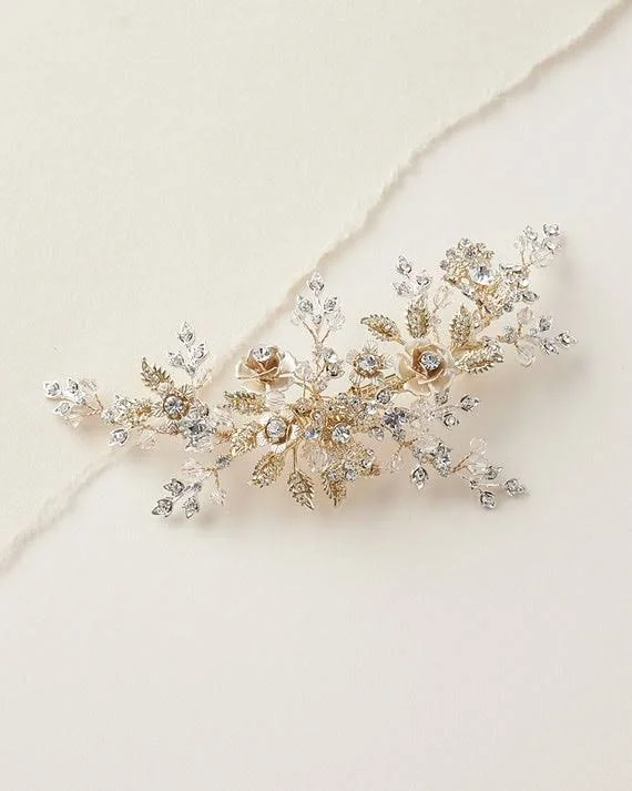DarethColburnDesigns Crystal Bridal Hair Clip, Floral Wedding Hair Piece, Bridal Headpiece, Rose Gold Hair Comb, Flower Crystal