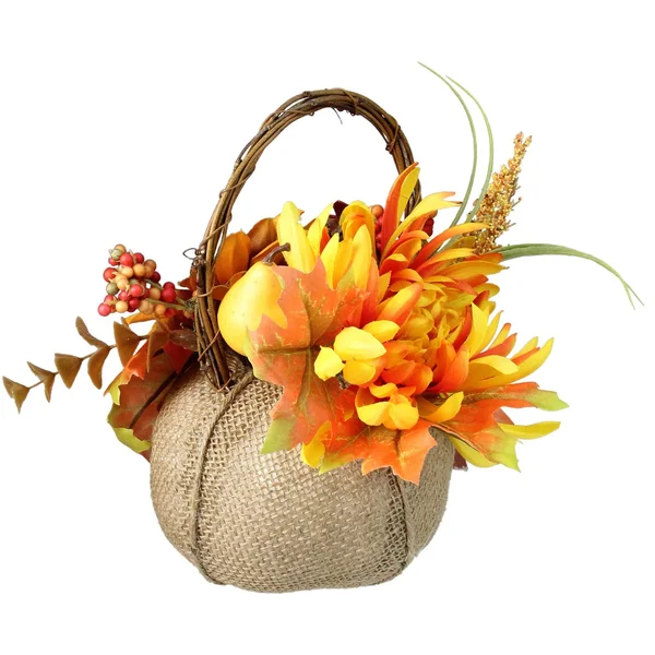 9x22 Autumn Harvest Burlap Pumpkin with Flowers and Fruit Thanksgiving