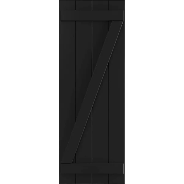 Ekena Millwork TFP102BBF21X050BL 21 1/2x22W x 50x22H True Fit PVC Four Board Joined Board-n-Batten Shutters w/Z-Bar - Black (Per
