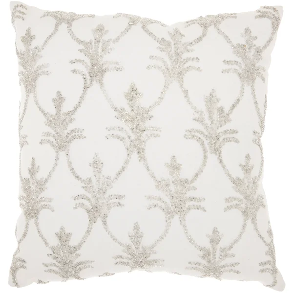 Mina Victory Luminecence Silver Fleur De Lis Silver Throw Pillow