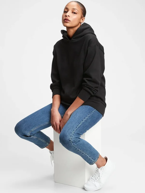 Gap Women's Vintage Soft Oversized Hoodie Washed Black Petite Size Xs