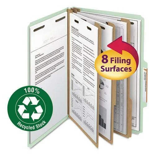 Smead 100% Recycled Pressboard Classification Folders, 3 Dividers, Legal size, Gray-Green, 10/Box