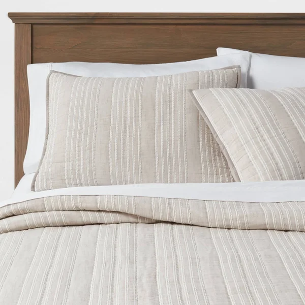 Khaki Stitched Stripe Quilt (Full/Queen) - Threshold