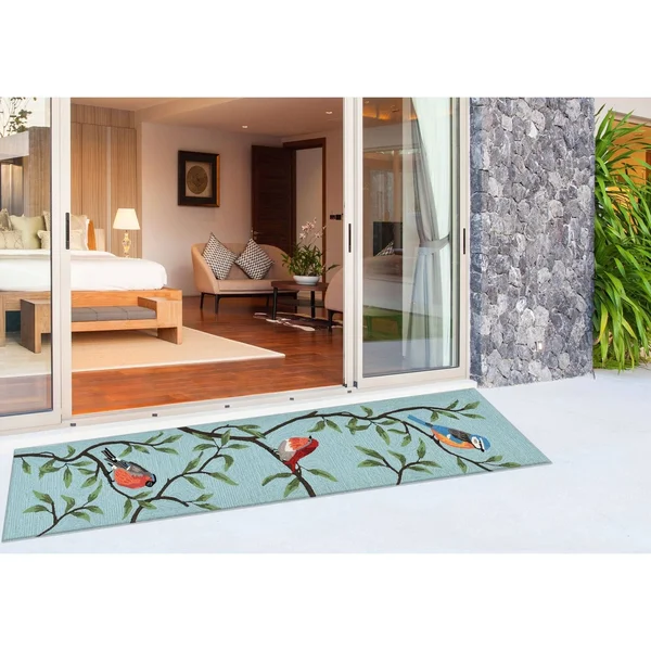 Liora Manne Ravella Birds on Branches Indoor/Outdoor Rug Blue 42 inchx66 inch