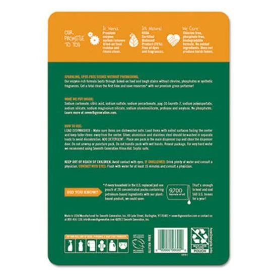 Seventh Generation Natural Automatic Dishwasher Detergent Packs 20 Packets/Pack, 12 PK/CT