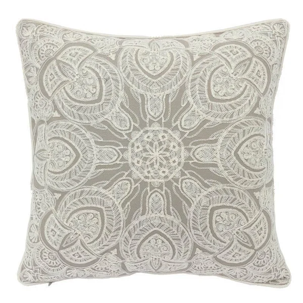 14 Karat Home Inc. Embroidered Cotton Throw Pillow - Gray