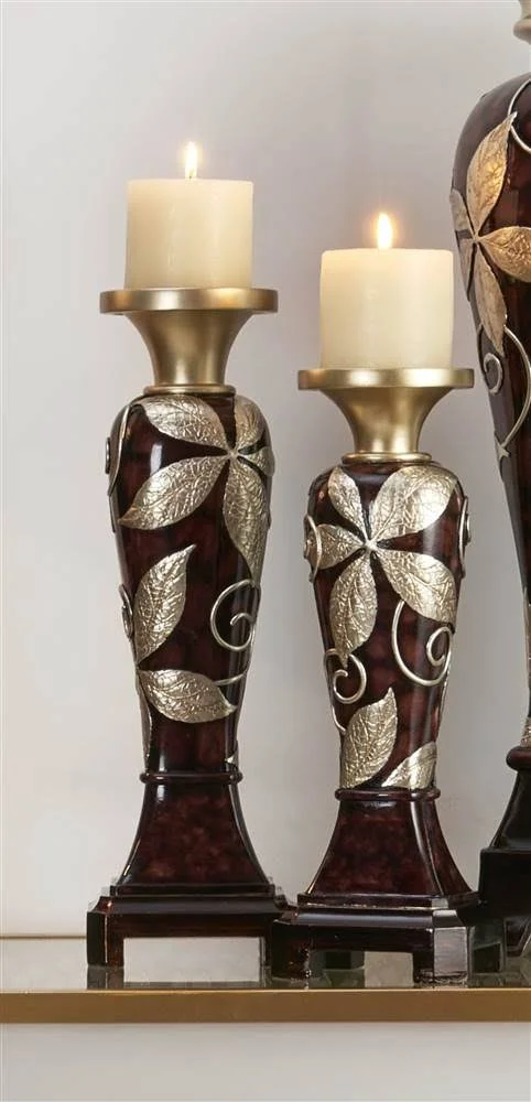 14 in - 16 in Folius Floral Foliage Candleholder Set of 2