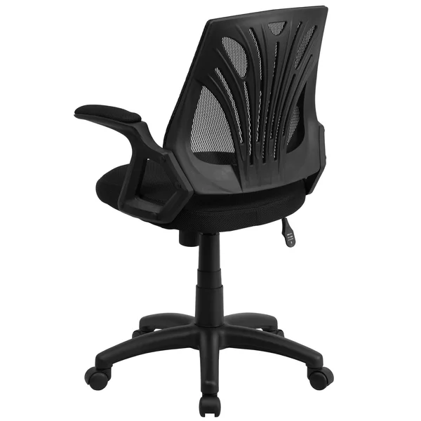 39x22 Jet Black Mid-Back Mesh Swivel Task Office Chair with Open Arms