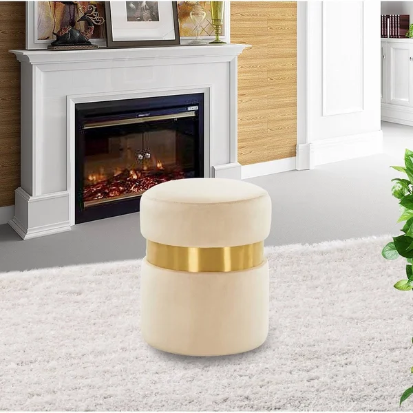 LeisureMod Troy 14.6x22 Round Velvet Ottoman Light Grey
