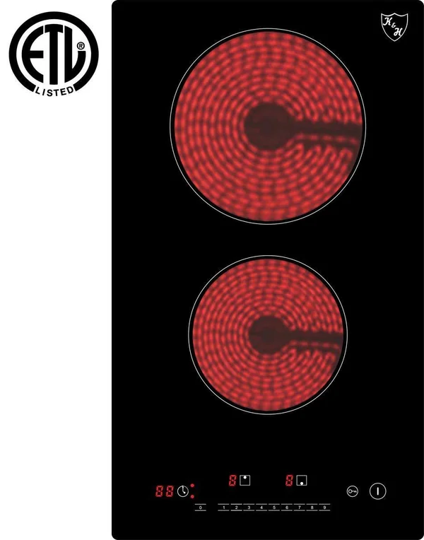 Ku0026H Domino 2 Burner Electric Radiant Ceramic Cooktop 220V CERV-3002
