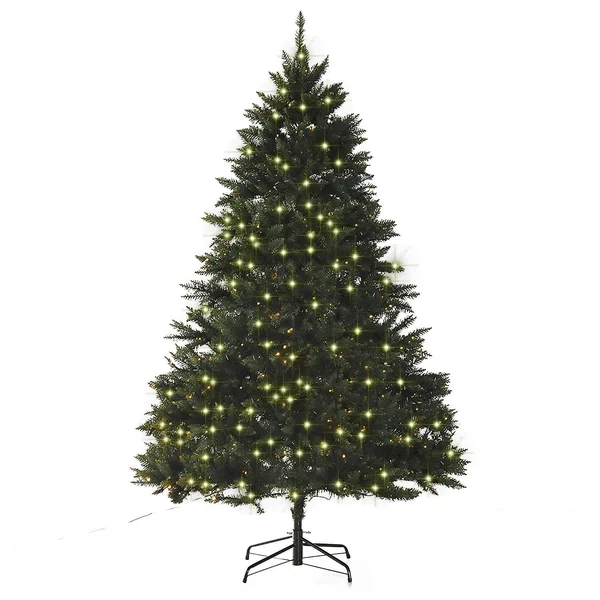 HOMCOM 7& PVC 700 Pre Lit White LED Artificial Christmas Tree - Green