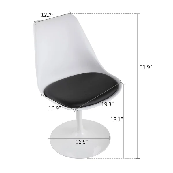 Zipcode Design Swivel Tulip Side Chair for Kitchen and Dining Room Bar with Cushioned Seat and Curved Backrest - White and Black
