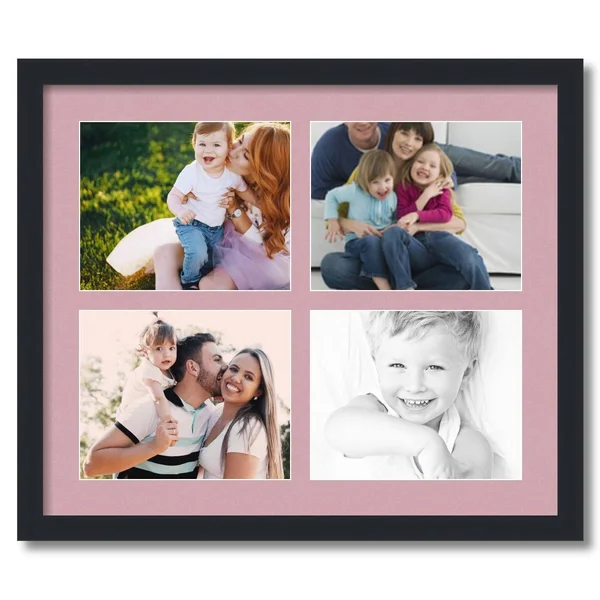 Collage Picture Frame, Satin Black Frame with 4 openings for 8x10 Photos with Pink Seashell Mat. D3926CP10, ArtToFrames