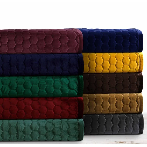 Tribeca Living Lugano Honeycomb Velvet Oversized Quilt Set, Red, Queen
