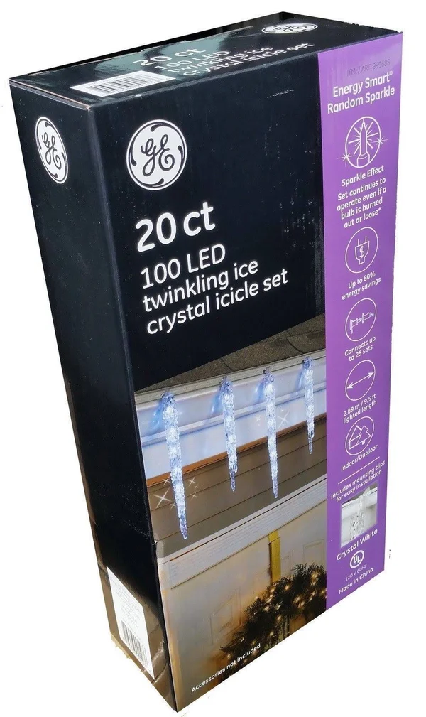 GE 100 LED Twinkling Ice Crystal Icicle Set 20 ct