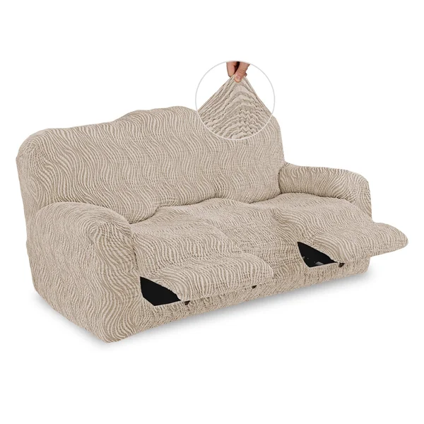 3 Seater Recliner Slipcover, Jacquard 3D Collection Beige Vento