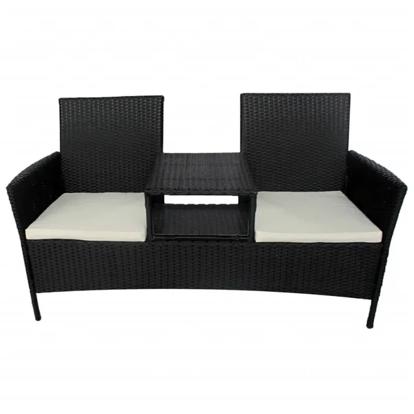 vidaXL 2-Seater Garden Sofa with Tea Table Poly Rattan Brown - 42843