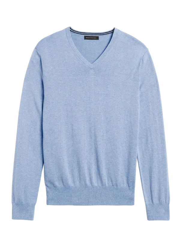 Banana Republic Men's Silk Cotton Cashmere V-Neck Sweater Cerulean Blue Size L