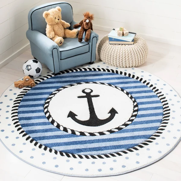 Safavieh Carousel Kids Anchor Rug - Navy/Ivory, 6&7 inch Round, Size: 6&7 inch x 6&7 inch Round