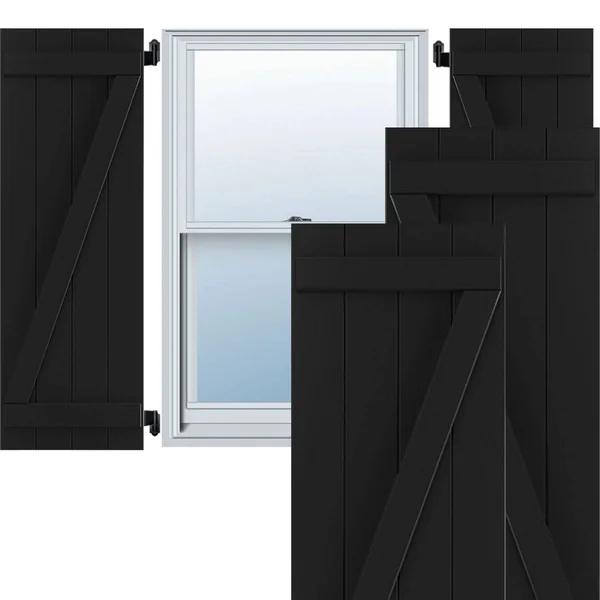 Ekena Millwork TFP102BBF21X050BL 21 1/2x22W x 50x22H True Fit PVC Four Board Joined Board-n-Batten Shutters w/Z-Bar - Black (Per