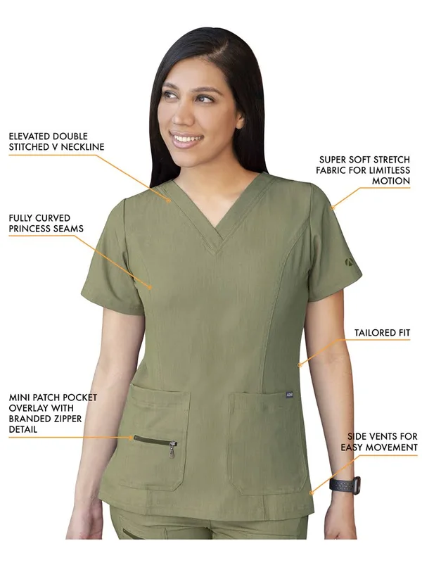 Adar Pro Heather Breakthrough Plus Scrub Set for Women - Enhanced V-Neck Top & Multi Pocket Pants - 4400H - Heather Olive
