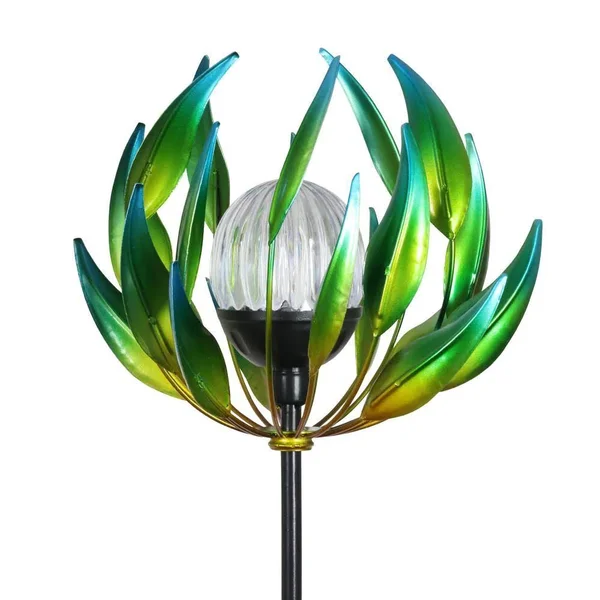 Exhart Solar Spinning Flower with LED Crackle Ball 3.48 ft. Green Metal Garden Stake