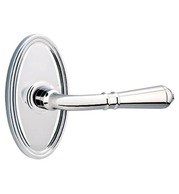 Emtek 4 1/2x22 Classic Brass Door Lever Set with Oval Rosette in French Antique, Interior Lever Type: Turino Lever, Hand Positio