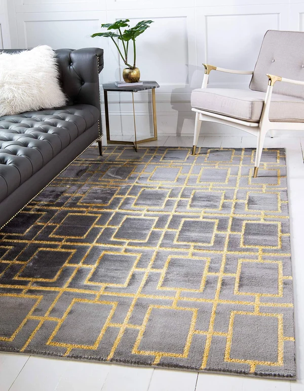 Marilyn Monroe Deco Glam Geometric Area Rug - 5& x 8& - Gray/Gold