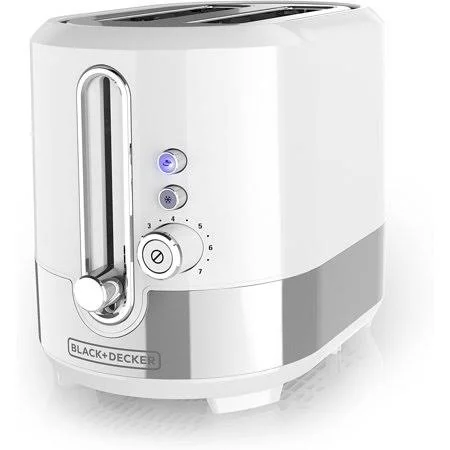 Black+decker TR2200WSD 2 Slice Toaster with Extra Wide Slots, Medium, White, Three Functions - One-Touch Operation for Bagel, De