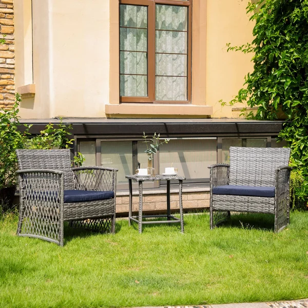 3-Piece Outdoor Patio Seating Conversation Set - Black - Beige