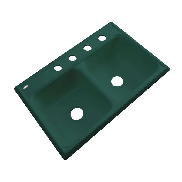 Thermocast Seabrook Drop-in Acrylic 33 in. 4-Hole Double Bowl Kitchen Sink in Rain Forest 49440