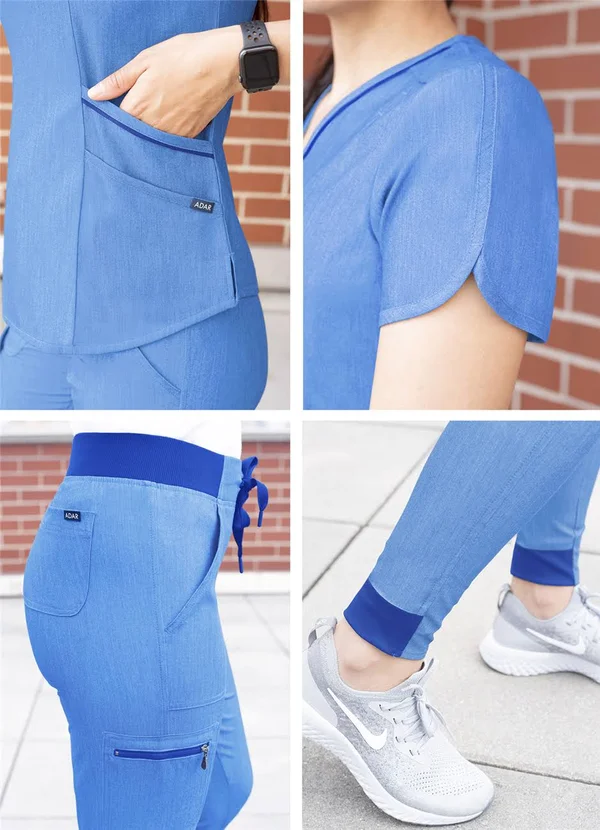 Adar Pro Heather Modern Athletic Scrub Set for Women - Modern V-Neck Scrub Top & Yoga Jogger Scrub Pants - P9500H - Heather