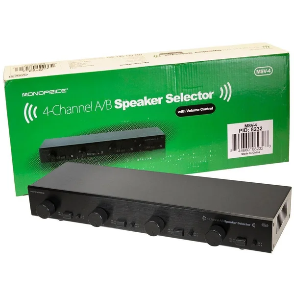 Monoprice Dual Source 4-Channel A/B Speaker Selector with Volume Control - Up to 100 Watts per Channel