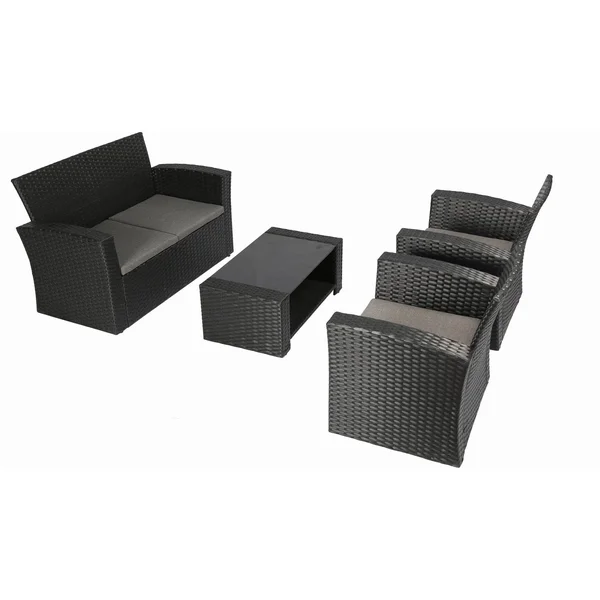 Baner Garden Outdoor Furniture Complete Patio Wicker Rattan Set, Black, 4-Pieces