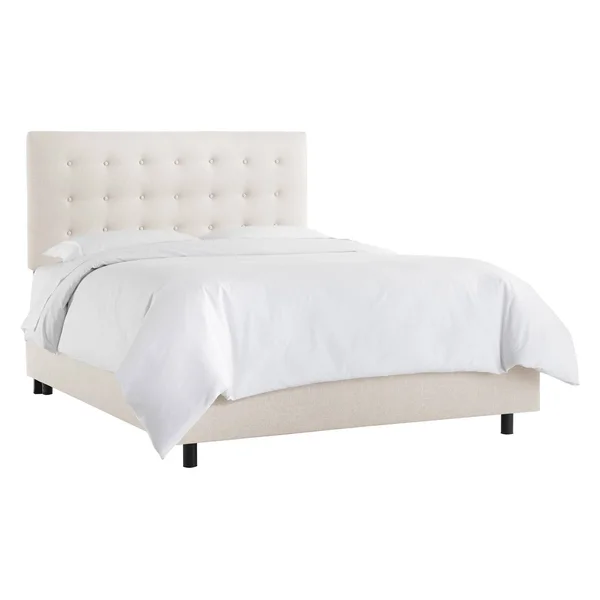 Skyline Button Tufted Upholstered Panel Bed Linen Talc, Size: King