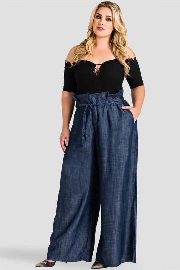 Standards and Practices Women's Plus Cleo Paperbag Palazzo Pants - Dark Blue - Size 2x